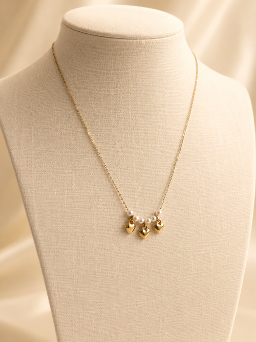 Cadena corazones con perlas